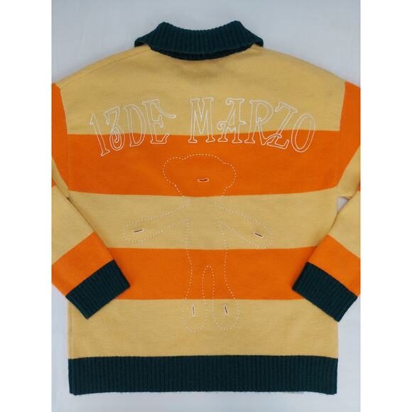 13De Marzo Polo Striped Teddy Bear Sweater Embroidered Orange Green Oversized M - Picture 4 of 10